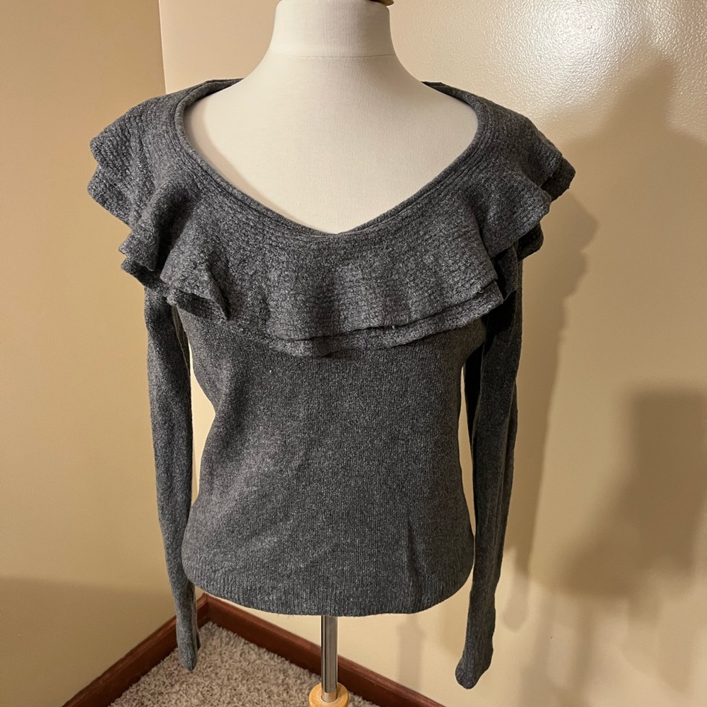 White House Black Market Gray Ruffle Sweater